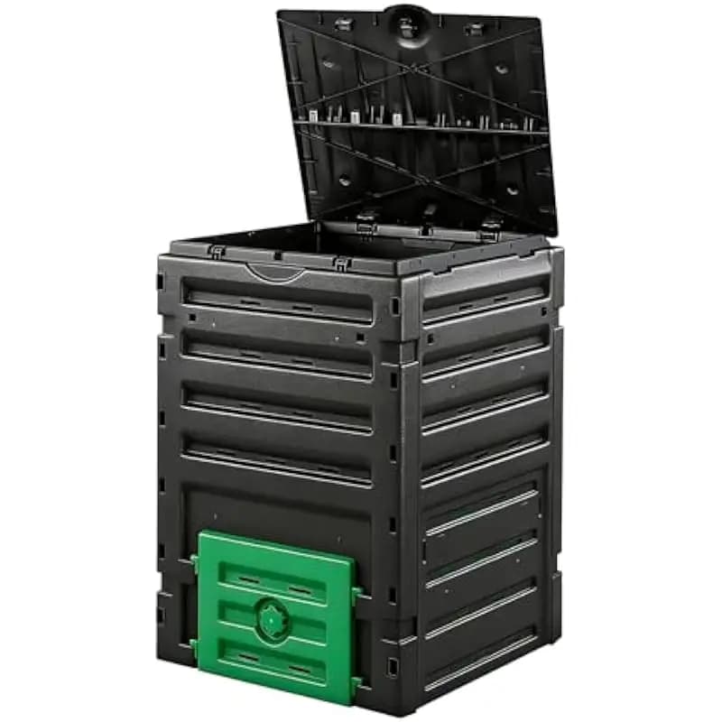 120 Gallon Outdoor Compost Bin 450L Rectangular BPA-Free PP Container with Flip Lid Bottom Access Door Efficient Aeration Vents