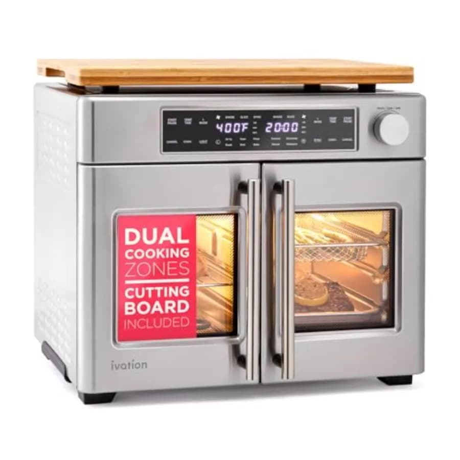 Forno a Convezione Multifunzione 10-in-1 con Doppia Zona di Cottura e Funzione Air Fryer, 32 Qt, 1800W, in Acciaio Inossidabile, con Controllo della Temperatura