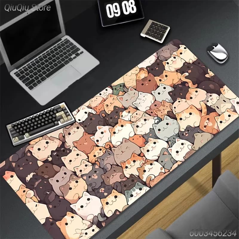 Tappetino per Mouse con Gatti Chibi Kawaii, Base Antiscivolo in Gomma per Amanti dei Gatti, Ufficio e Gaming