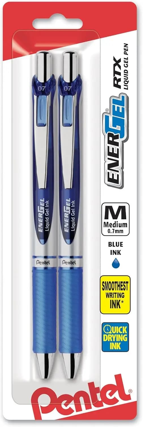 Penne Gel Premium con Punta in Metallo da 0,7 mm, Inchiostro Blu a Rapida Asciugatura, Confezione da 2 per una Scrittura Fluida