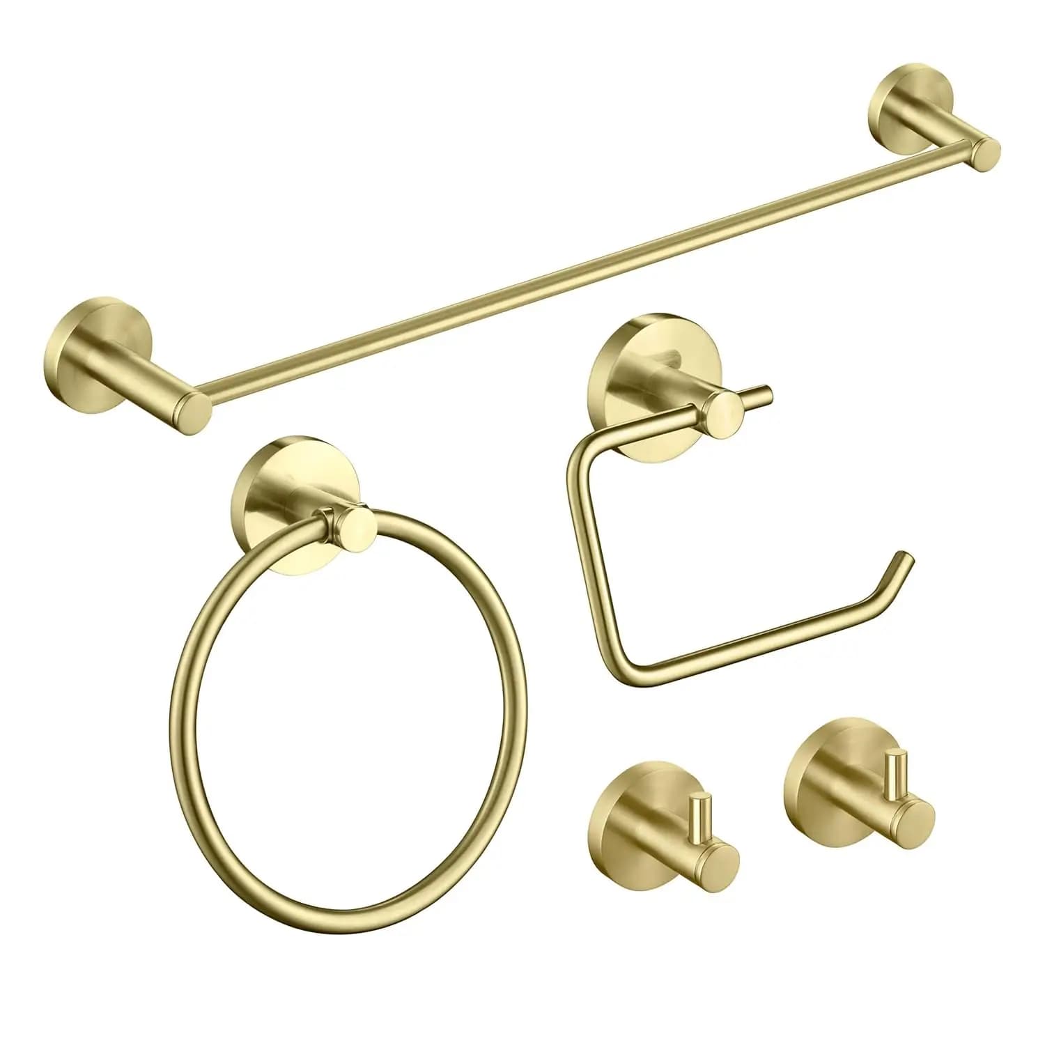 Set di 5 Accessori Circolari per Bagno: Portasciugamani, Anello Porta Asciugamani, Porta Carta Igienica, Ganci Appendiabiti, Finitura Oro Spazzolato, Personalizzabile
