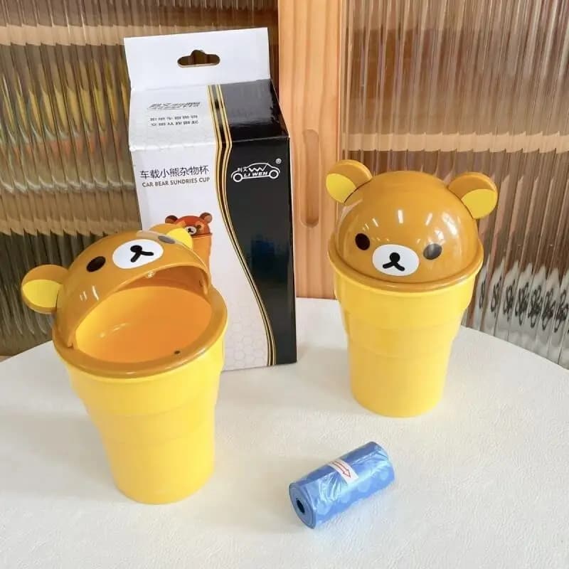 Rilakkuma Cup Shaped Flip Cover Desk Top Trash Can Storage Decorative Ornaments Automotive Garbage Storage Bin Birthday Gift