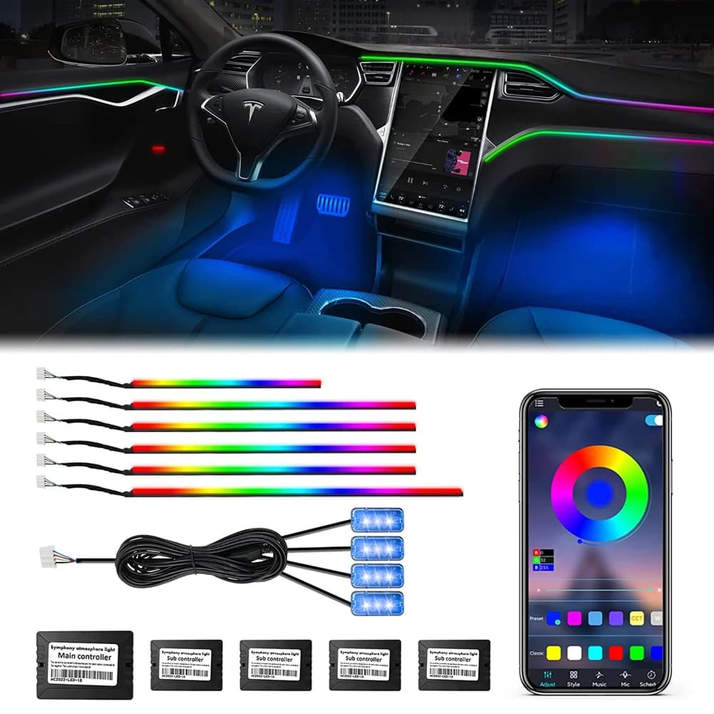 Neon Car Interior Ambient Lights APP controllo fai da te acrilico Strip Light Guide fibra ottica RGB Auto decorazione atmosfera lampada