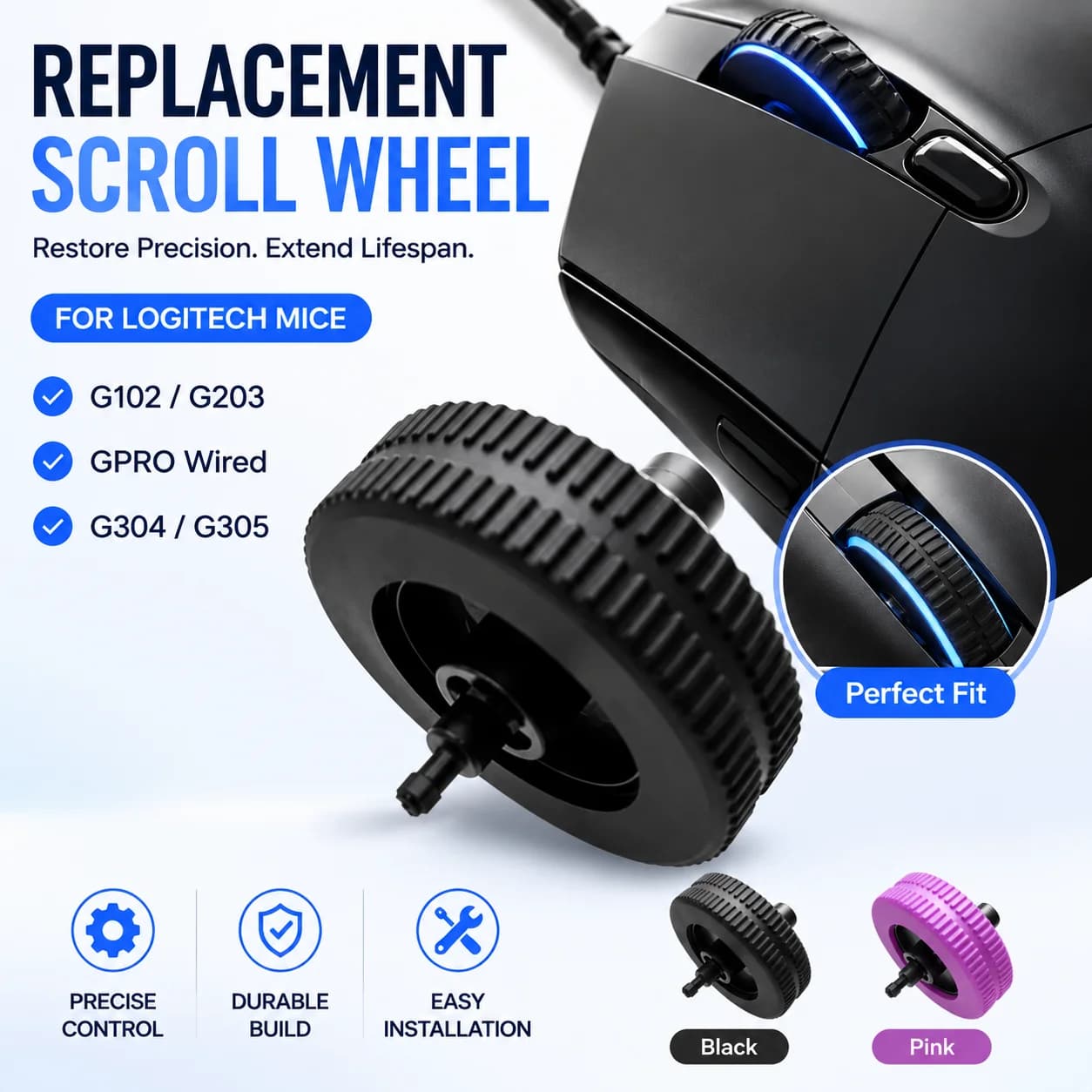 1PC Black/Purple Gaming Mouse Scroll Wheel Replacement Accessory for Logitech G102 GPRO Wired G304 G305 - Mouse Replacement Part