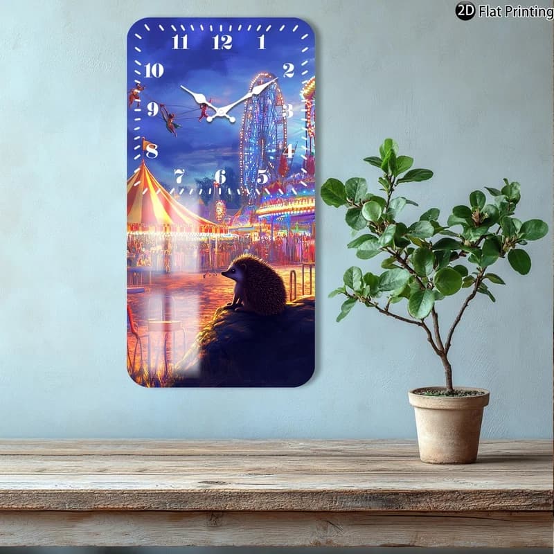 Classic circus with animals and horses Rectangular wooden quartz wall clock Great for home decoration Christmas gifts