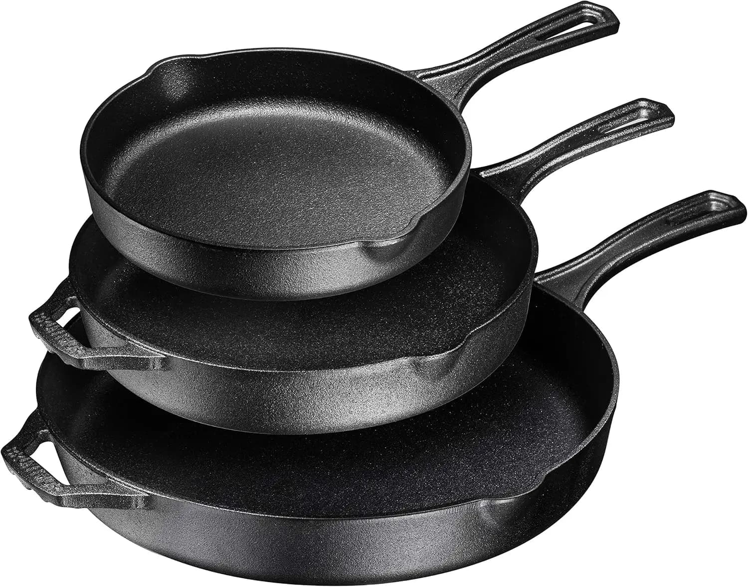 Set of 3 10 and 12 inch non-stick pans, suitable for oven and grill, with side rack edge