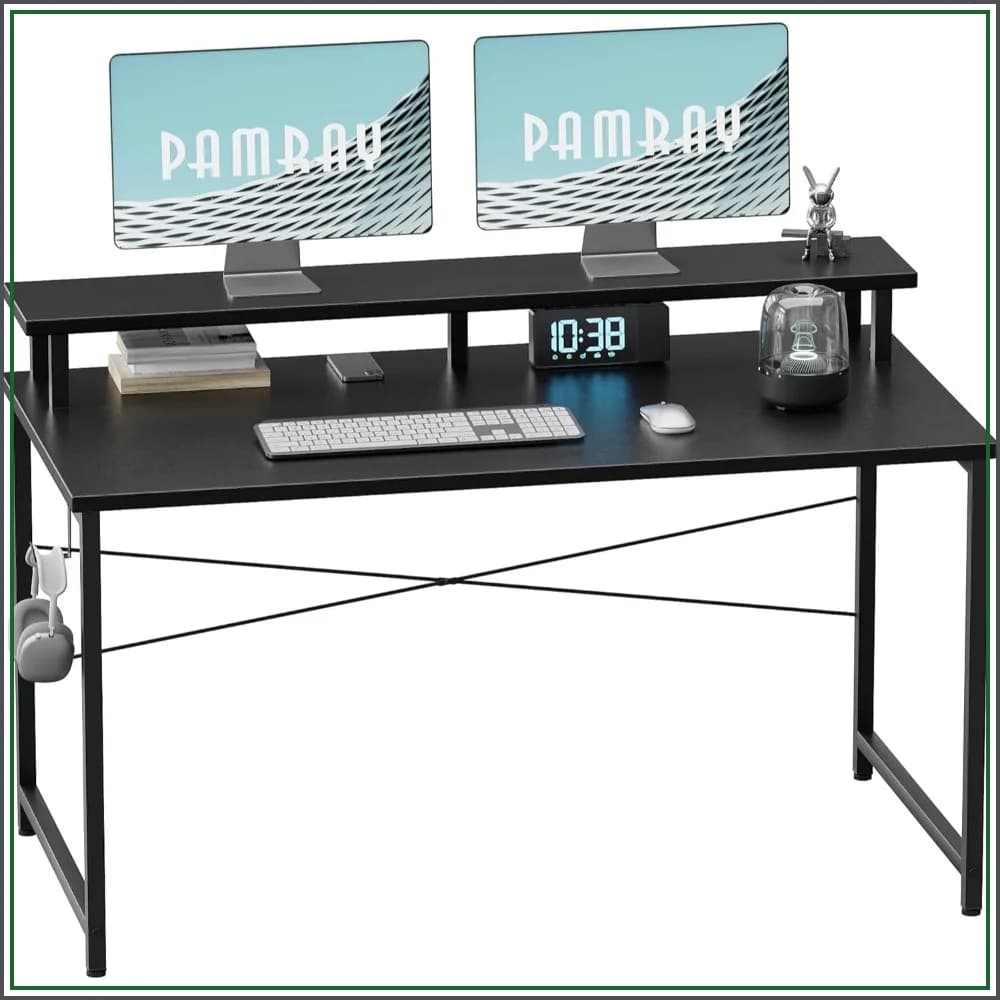 47 Inch Small Computer Desk with Monitor Stand, Simple Office Desk with Headphone Hook for Small Spaces, Study Writing Table for Bedroom