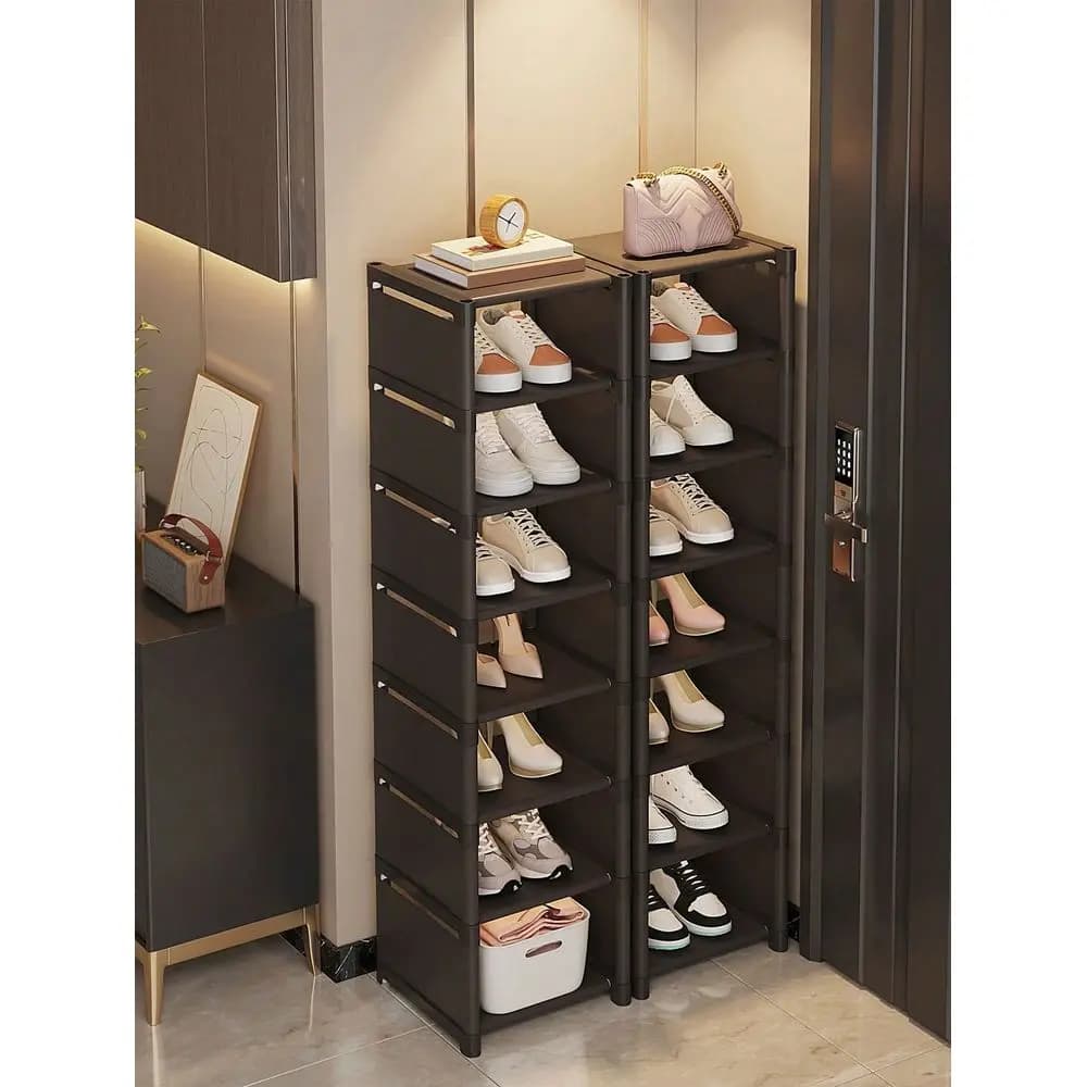 Scarpiera Multilivello Bianca e Nera a 3, 4, 5, 6, 7 Livelli, Organizzatore Portascarpe da Ingresso, Scaffale in Metallo per Scarpe, Mobile Scarpiera per Dormitorio e Camera da Letto