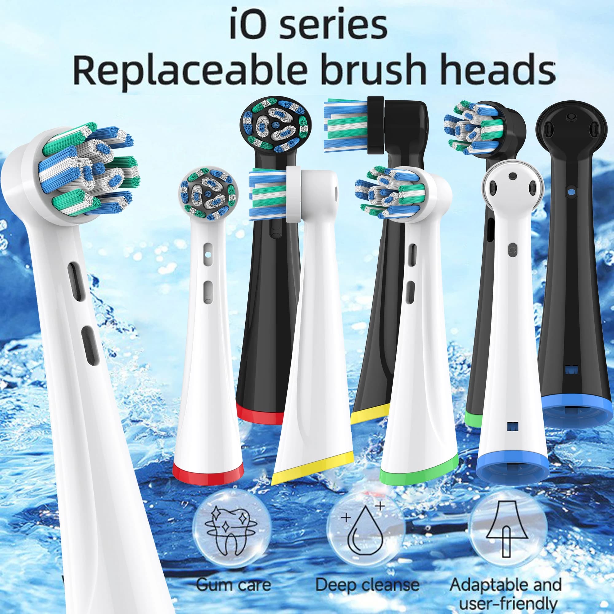 Testine di ricambio iO 2/4/8 pezzi compatibili con lo spazzolino elettrico Oral B iO serie Deep Clean 2/3/4/5/6/7/8/9/10 (Nero/Bianco)
