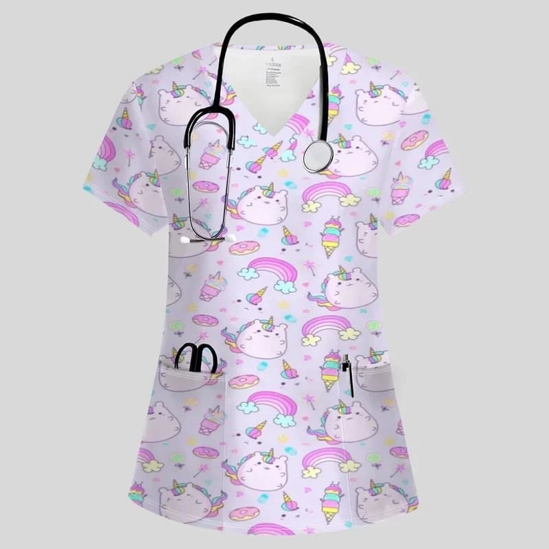 Women's Medical Workwear V-Short-Sleeved Pet Hospital Clinic Workwear Dentist's Daily Casual Surgical Uniform T-Shirt