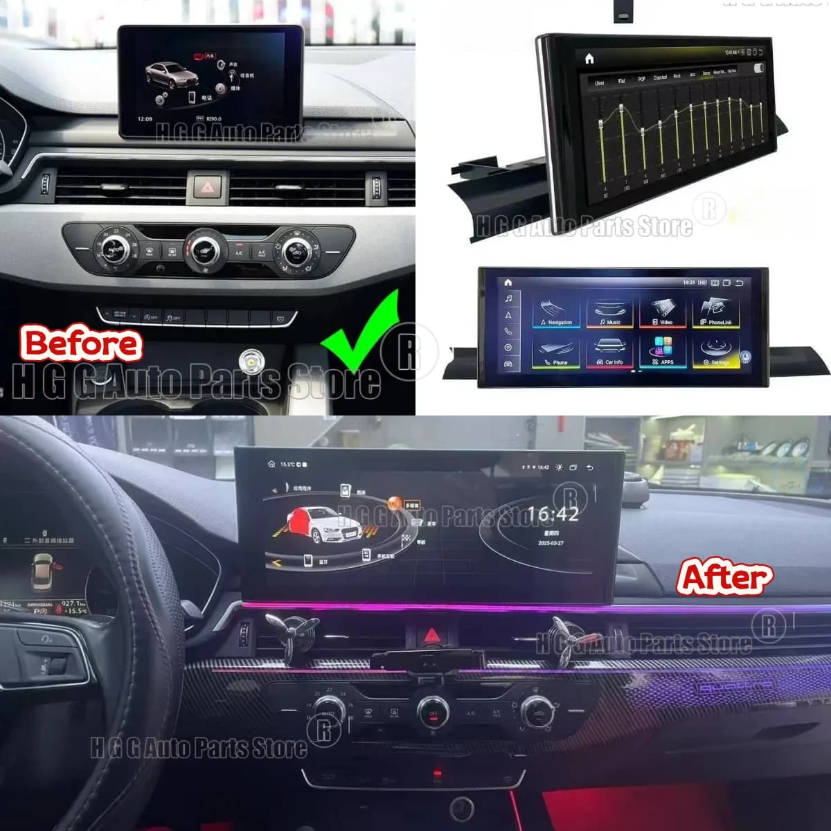 Schermo QLED Android 14 da 12,3 Pollici per AUDI A5 A4 A4L S5 2017-2020, Autoradio Multimediale con Lettore Video, Stereo, GPS, CarPlay e Navigazione