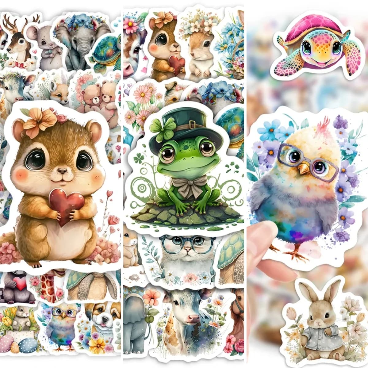 Adorable whimsical animal decals for creative expression — waterproof vinyl stickers ideal for journals, laptops, phones, water