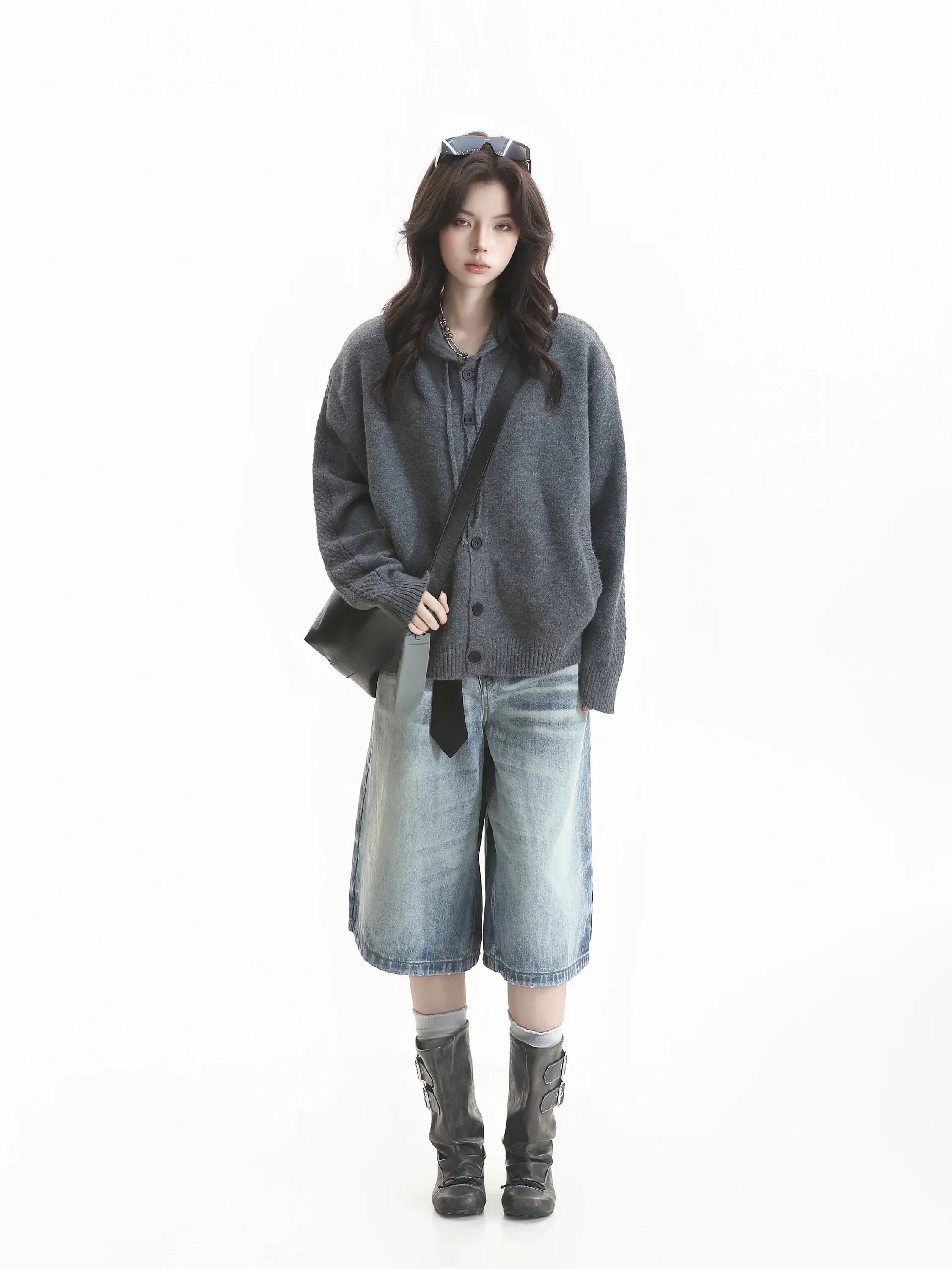 American Retro Button-Up Knitted Sweater Coat Women's Color Loose Fit Hoodie Comfortable Breathable Long Sleeve Top