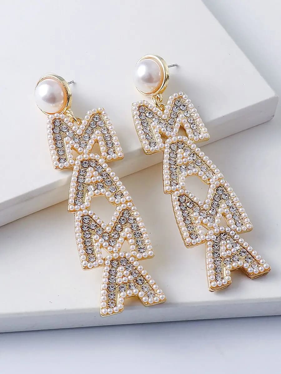 Rhinestone Decorated Letter Drop Earrings for Women
