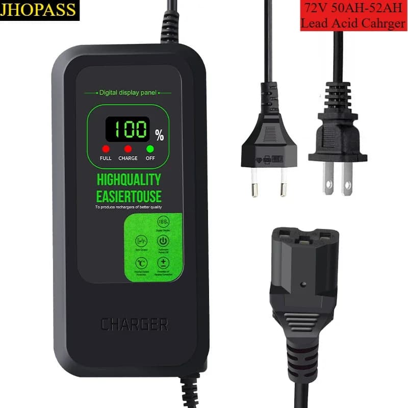 72V 50-52AH LCD Smart GEL AGM Acqua secca Caricabatteria al piombo per moto Ebike Scooter AC110V a 220V UK EU AU US Plug