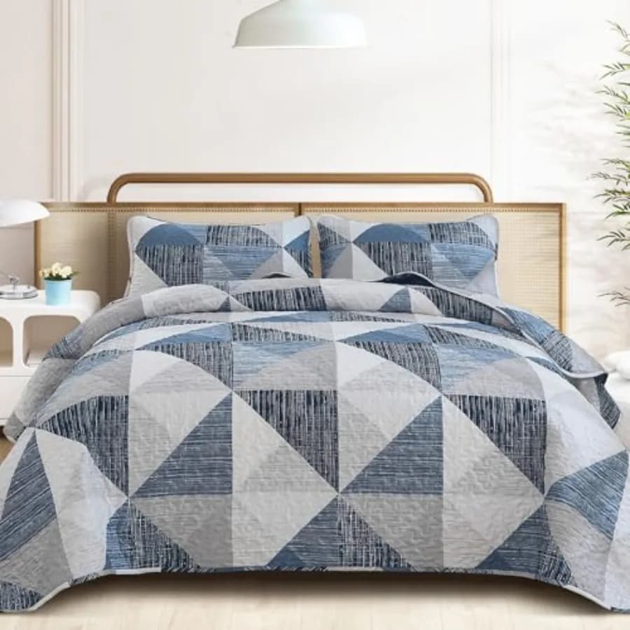 Trapunta King Size, Set Copriletto Patchwork 3 Pezzi per Letto King Size, Copriletto Geometrico in Microfibra Morbida e Leggera