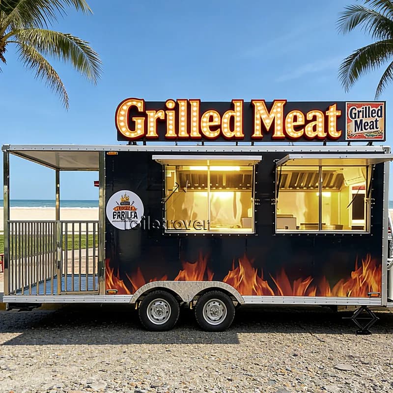 Rimorchio per Cibo Completamente Attrezzato, Container per Street Food, Food Truck Vintage con Cucina Completa, Conforme agli Standard Australiani