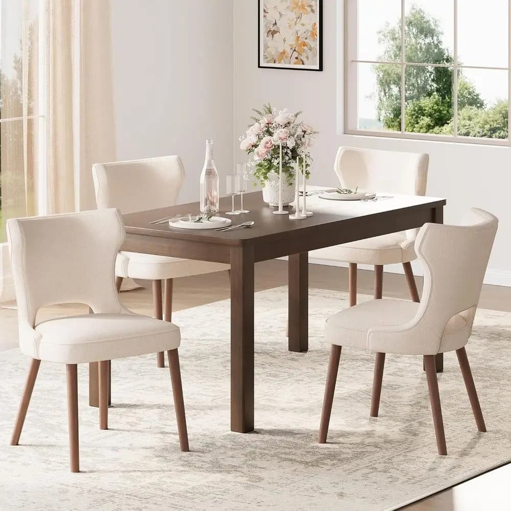 Set di 4 sedie da pranzo in legno, sedie da sala da pranzo in stile rustico con gambe in legno massello, sedie da cucina in tessuto Century, sedia imbottita