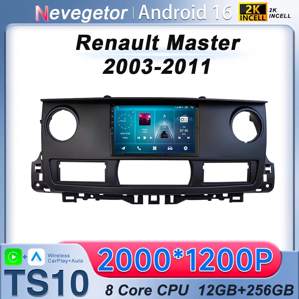 Per Renault Master 2003-2011 Android 16 Autoradio Stereo Multimedia Player GPS Navigazione 5G WiFi ad Alte Prestazioni 2din