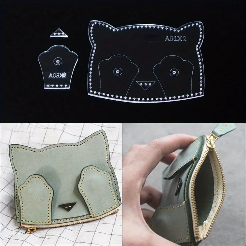 Set di 3 Pezzi: Portamonete in Acrilico Trasparente, Modello per Artigianato in Pelle, Mini Portamonete, Stencil per Cucito, Strumento per Hobby Fai-da-Te