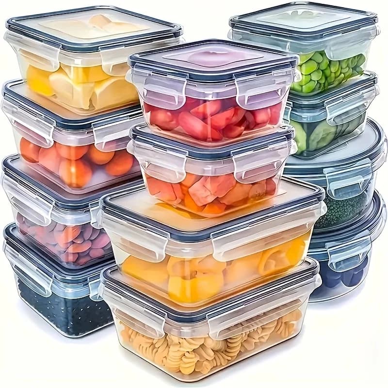 Set da 8 Pezzi: 4 Contenitori e 4 Coperchi Ermetici per Alimenti, Organizer da Frigorifero per Frutta, Verdura e Campeggio