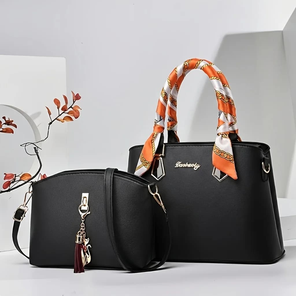 2pcs Ladies' Fashionable And Versatile Bag, Large Capacity Casual Handbag, Simple Single Shoulder Crossbody Bag, Cat Pendant Tassel Bag, Exquisite Y Scarfs, Suitable for Gifting Girlfriends, Wives, Parents for Best Birthday Gifts