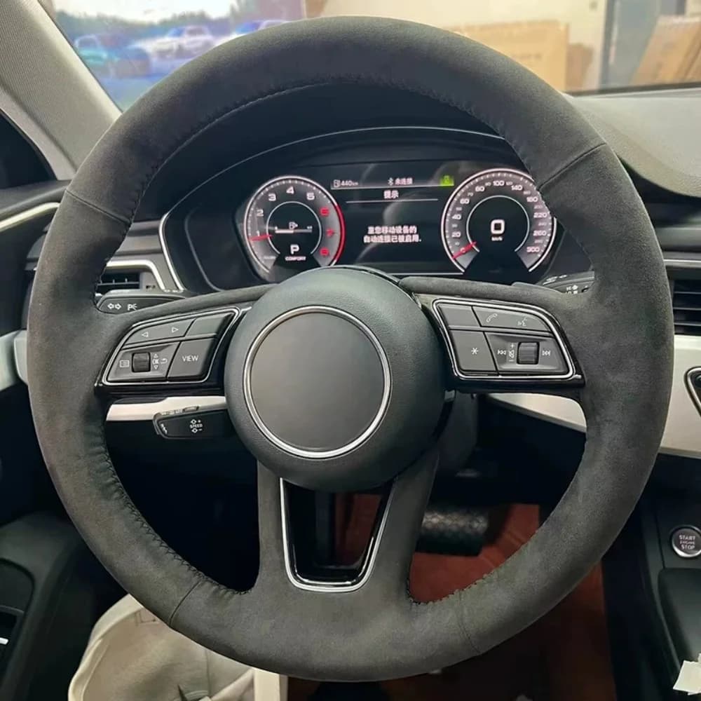 Coprivolante in pelle scamosciata nera traspirante cucito a mano per Audi A3 (8V), A4 (B9), Avant A5 (F5), A1 (8X), Sportback, Q2
