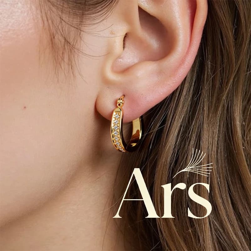 Ars 18K Gold Plated Hoop Earrings for Women Stainless Steel U-shaped Huggie Earring Minimalist Zircon Hoops No Tarnish Earrings