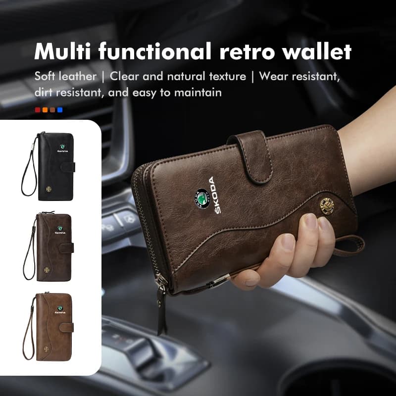Car Business Fashion Large Capacity Multi-function Zipper Wallet For Skoda Rapid Kodiaq Karoq Fabia Kamiq MK3 Roomster Enyaq