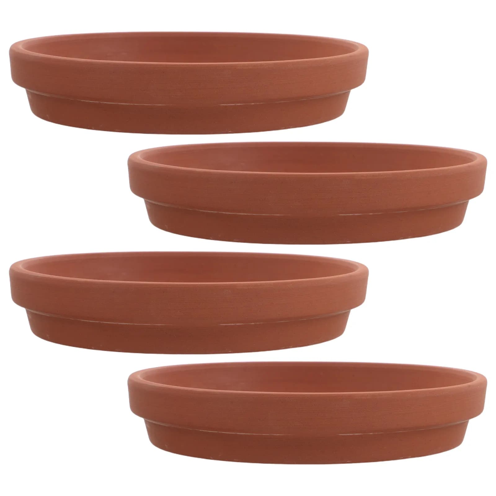 Set of 4 Round Tables in Terracotta from 5 Inches, Handicraft Drainage Tray in Natural clay for Indoor and Exterior Plants