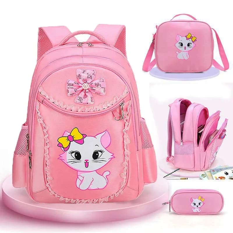 Zaino per bambini Zaino per scuola materna per bambini rosa simpatico gatto Zaino per ragazza Studente Adolescenti Zaino per libri primario impermeabile