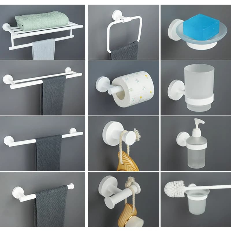 Set di accessori per il bagno bianco opaco Set di accessori per asciugamani da bagno porta carta gancio per accappatoio scopino per wc portasapone portasciugamani scaffale