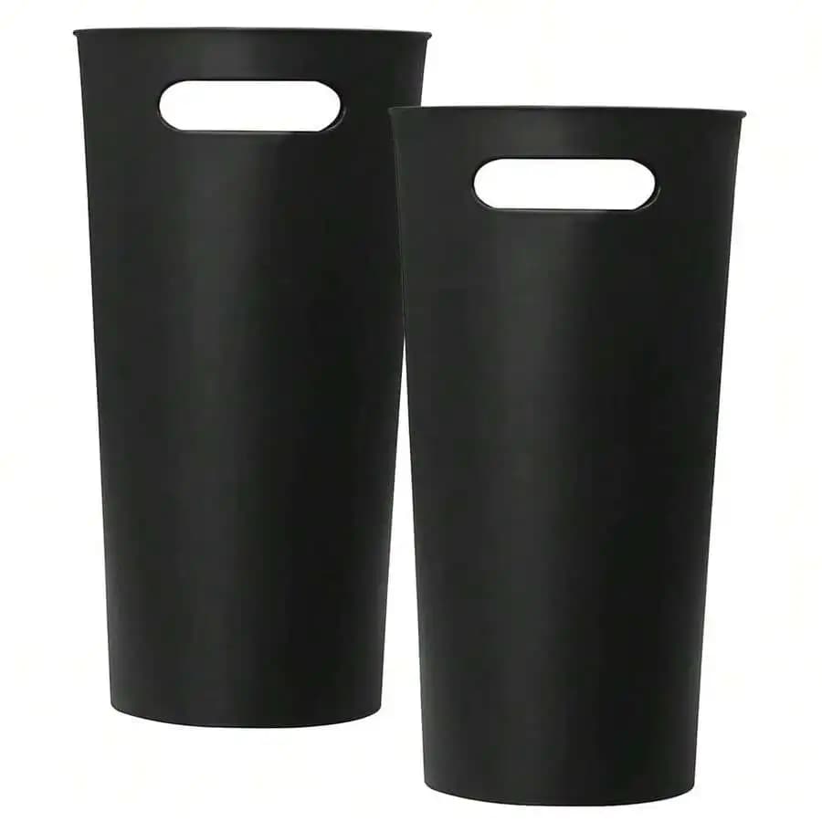 Slim Plastic Trash Can With Handle 3.2 Gallon Wastebasket For Home Kitchen Bathroom Bedroom Office 2 Pack Black