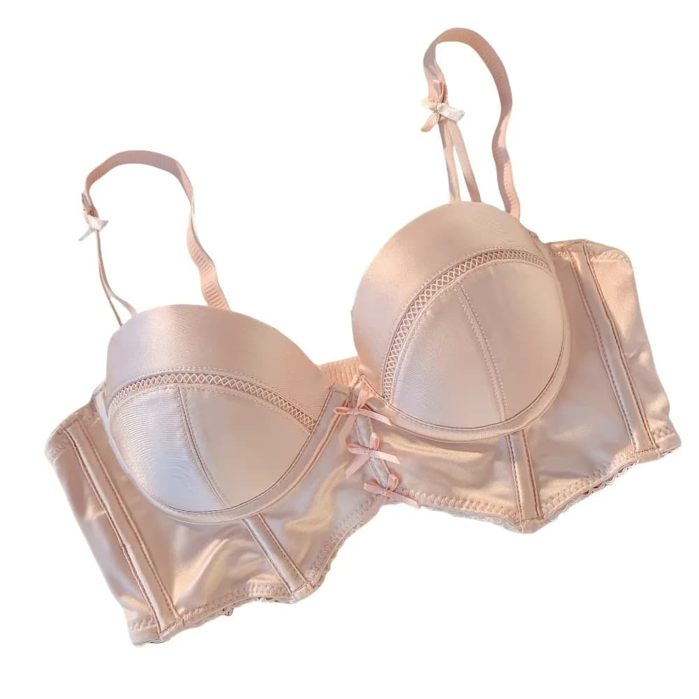 Satin Sweet Wireless Deep V Bras Bowknot 3/4 Cup Push Up Bras Lingerie Close Fitting Underwear for Women Daily