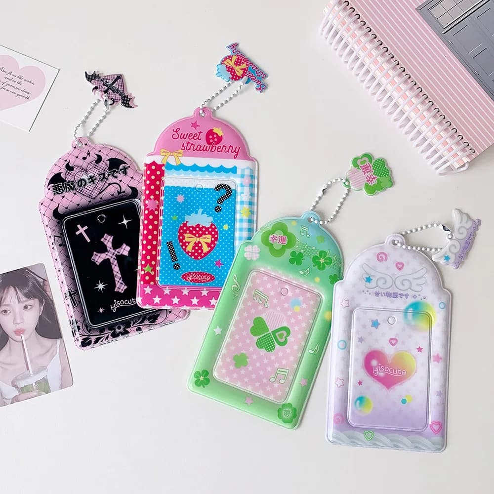 Sweet Girl Cartoon Heart Hollow 3 Inch Card Holder Kpop Photocard Display Case Transit Card Pouch