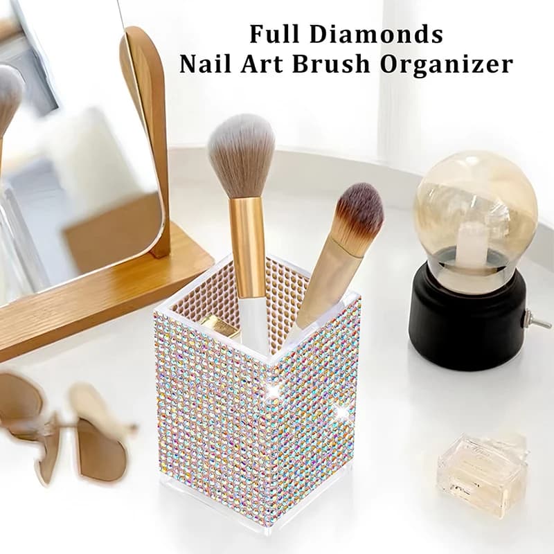 daBling pen holder with 3 compartments, pencil holder, makeup brush box, desk organizer with table rhinestones】