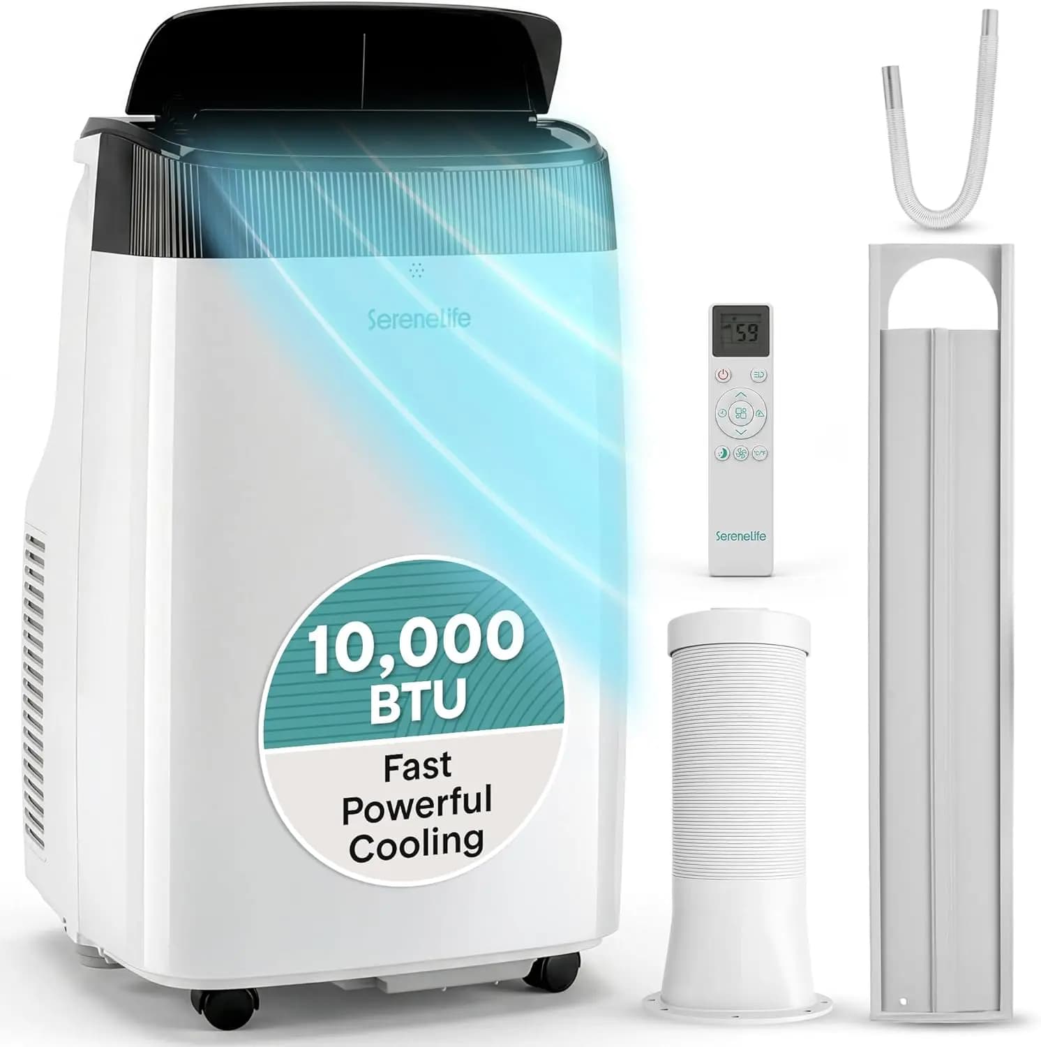 Portable 10,000 BTU Air Conditioner with Built-in Dehumidifier, Cools Rooms Up to 450 sq ft, Includes Remote Control and Window Mount Exhaust Kit, Cooling Only