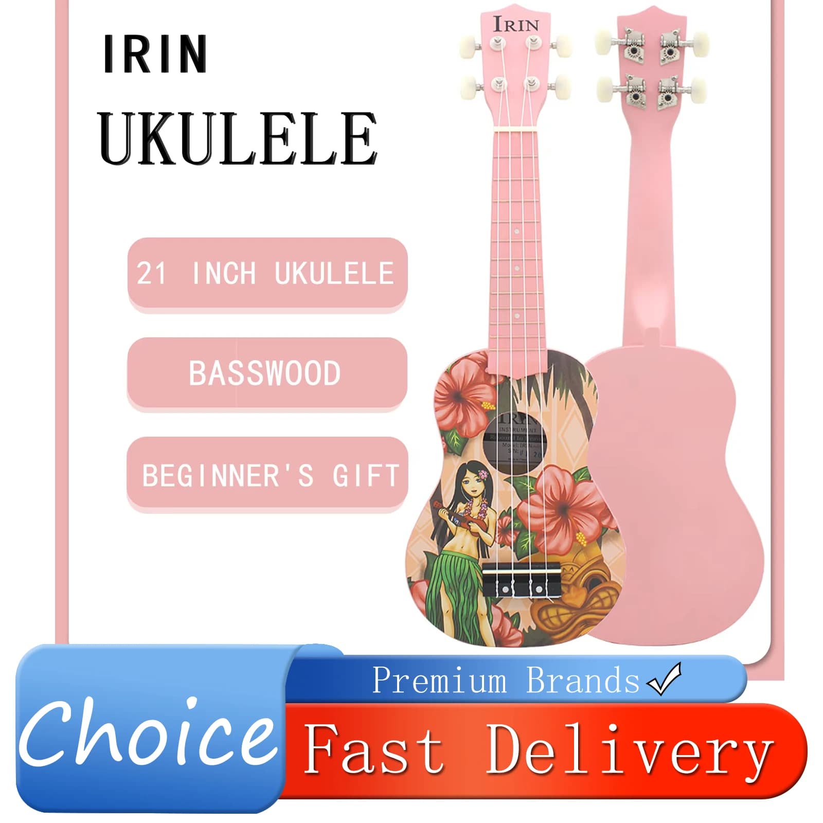 IRIN Ukulele 21 Pollici a 4 Corde, Chitarra Hawaiana Mini, Ukulele in Legno di Tiglio, Strumento Musicale a Corde per Principianti, Regalo