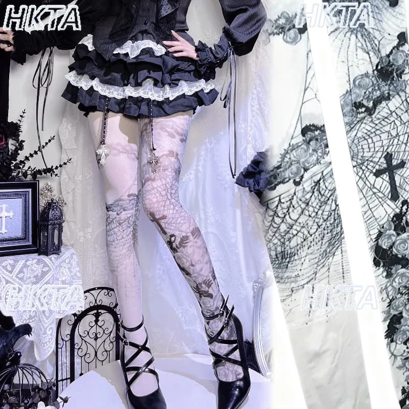 Calze Gotiche Lolita Spider Rose Bat da Donna, Collant Stampati Primaverili Estivi, Calze Lolita per Ragazze, Leggings Aderenti Y2K