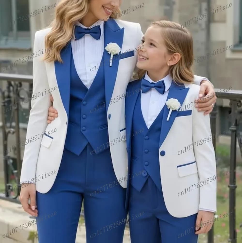 Nuovi completi blu e bianchi da donna, tailleur da ufficio, smoking da cerimonia per la mamma, abito formale da donna in 3 pezzi, giacca, gilet e pantaloni