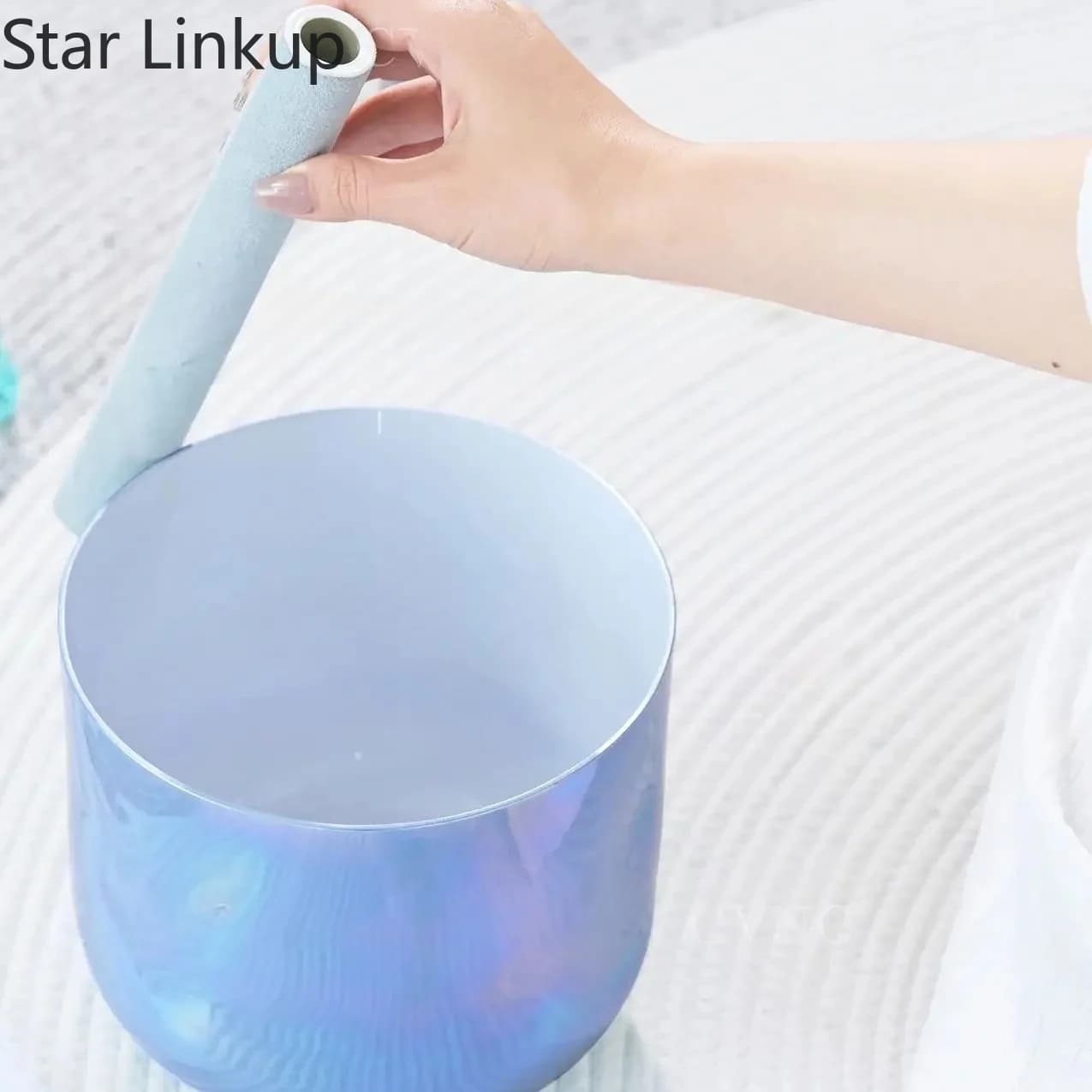 Star Linkup 6 Inch Dream Blue Color Alchemy Clear Quartz Crystal Singing Bowl for Sound Healing and Meditation with Mallet