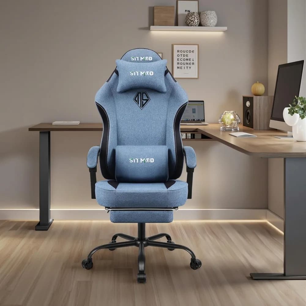 Sedie da gioco per adulti con poggiapiedi Computer in tessuto Sedia ergonomica per videogiochi con schienale e sedile girevole regolabile in altezza