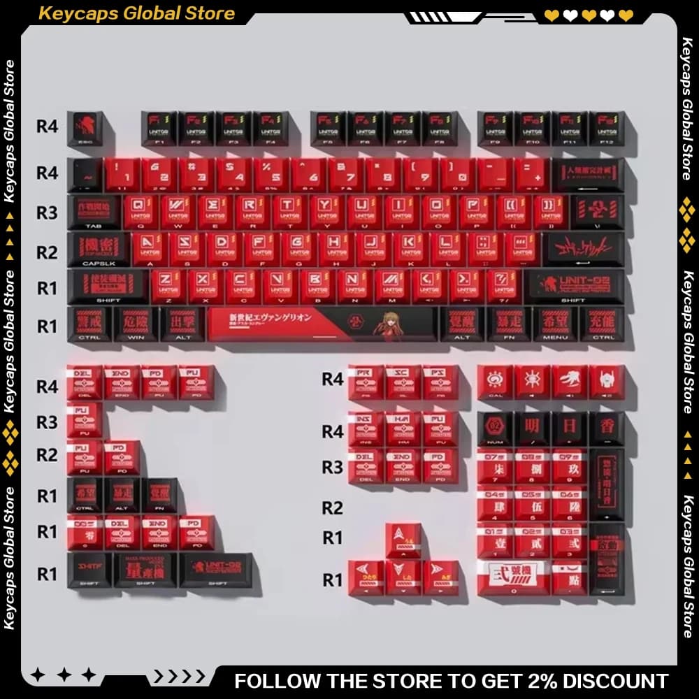 Anime Keycap Set PBT Sublimazione a cinque lati ergonomico Altezza originale Asuka Langley Soryu Tastiera meccanica Copritasto traslucido