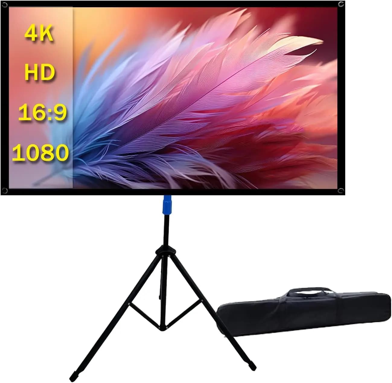 Schermo per proiettore da esterno da 100 pollici con supporto, 4K HD 1.5-Gain, resistente alle pieghe, 160 ° Angolo di visione per la serata cinema