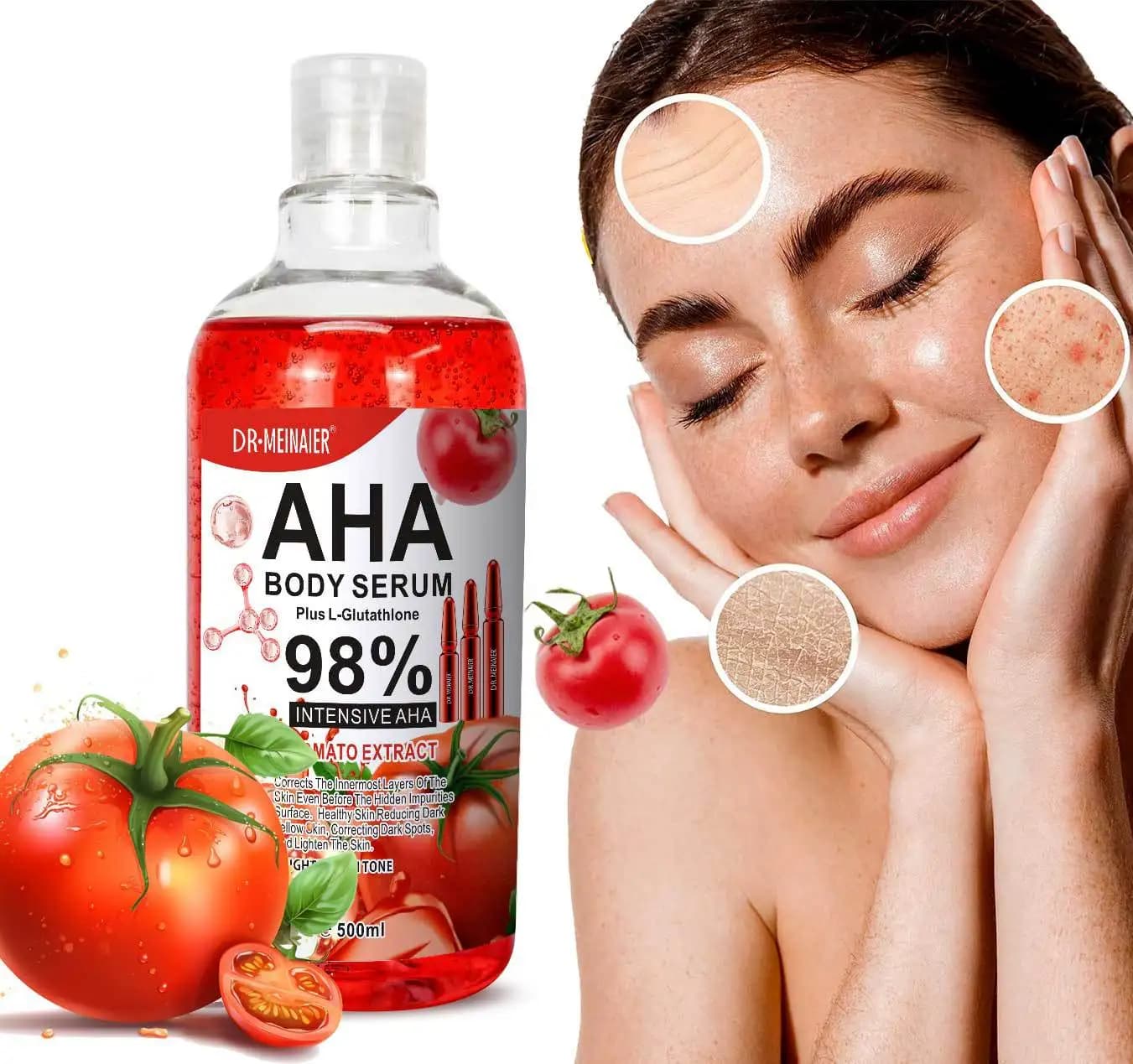 500ml Tomato Whitening Essence for face Lotion for body Gentle and solid skin Moisturized, Repair body for AHA Skin Care Essence Water