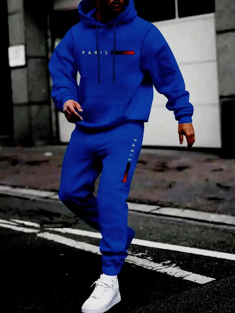 Set da uomo con felpa con cappuccio e pantaloni della tuta con coulisse con stampa di lettere Parigi