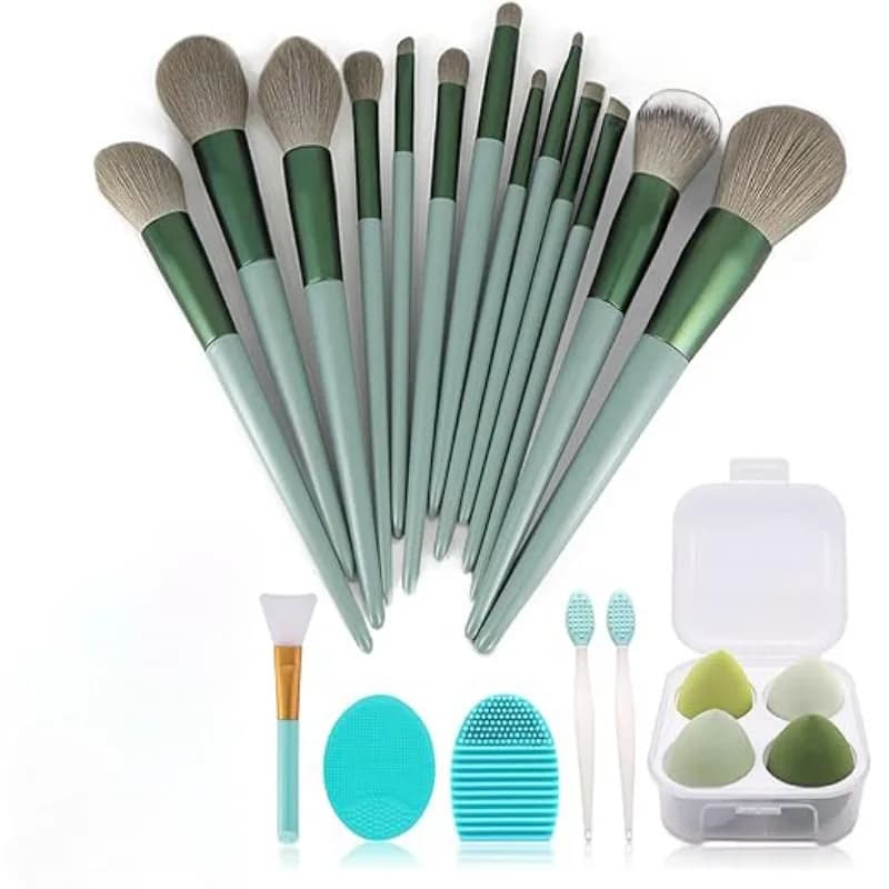 Pennelli per trucco Kit per trucco da 22 pezzi, Pennello per fondotinta Pennello per ombretto Set di pennelli per trucco (Verde, set da 22 pezzi) Cosmeti professionali