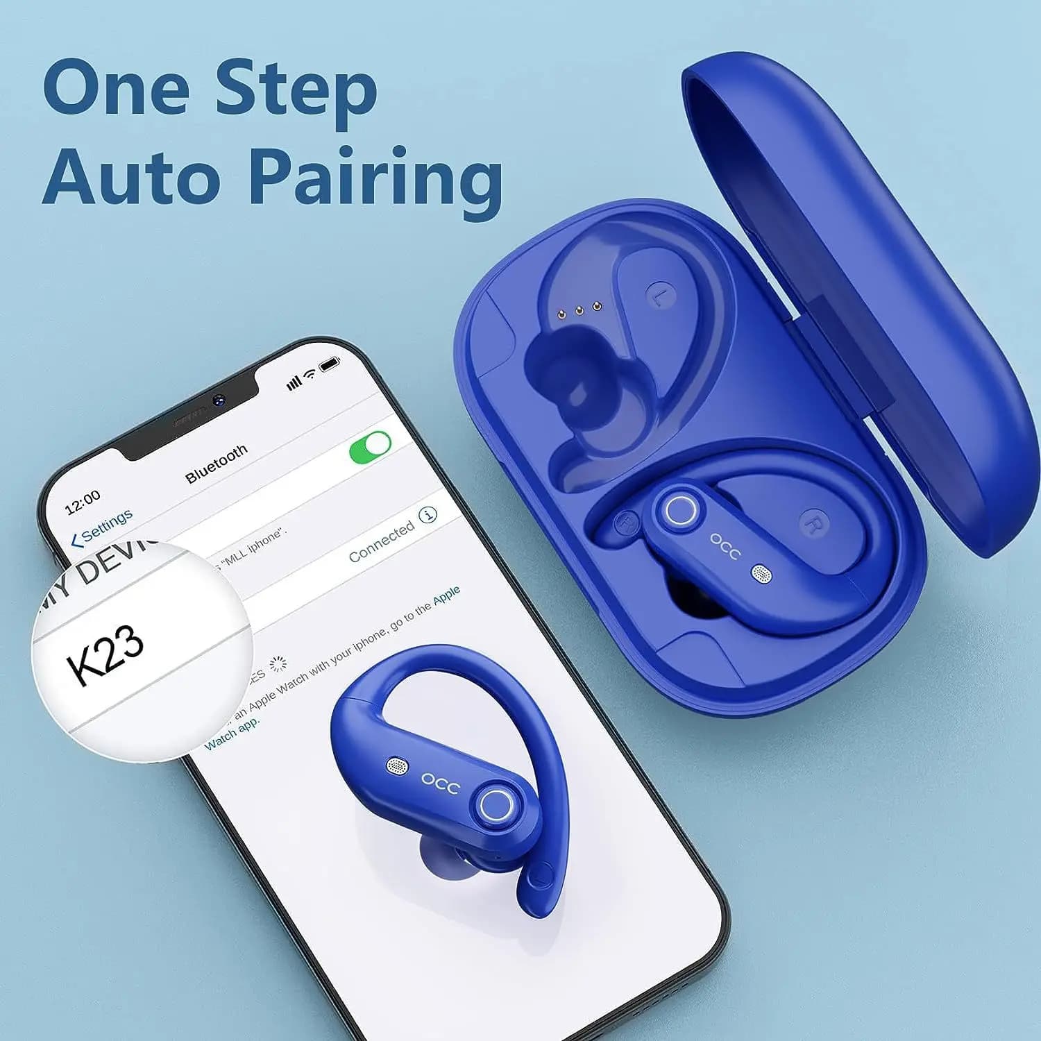 K23 Auricolari con cancellazione del rumore 4 microfoni HD Miglioramento delle chiamate Auricolari Bluetooth5.0 TWS Run Sport Cuffie wireless Gancio per l'orecchio Auricolari