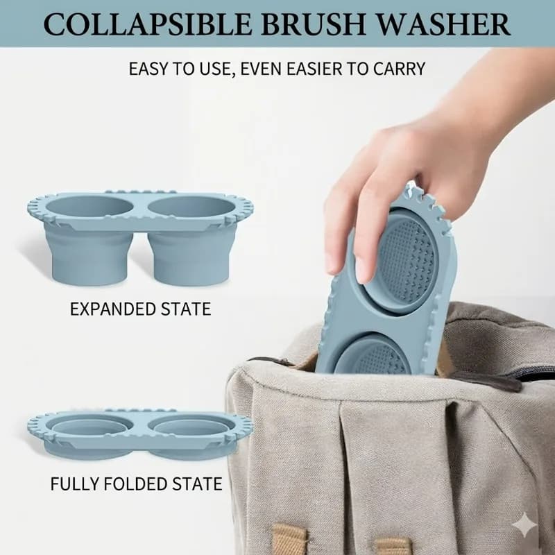 Foldable Dual-Chamber Paint Brush Washer with Drying Rack, Portable Silicone Water Bucket for Artists & Outdoor Painting