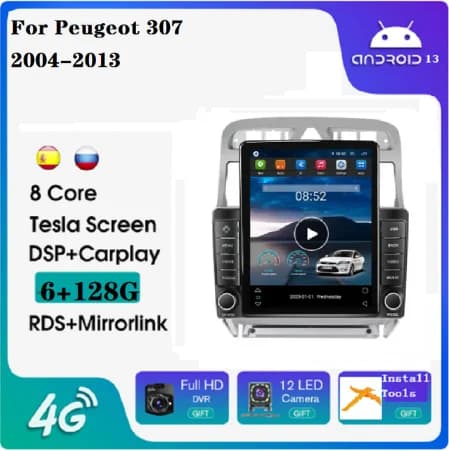 Autoradio Tesla Android11 IPS 2.5D DSP stereo per auto Per Peugeot 307 2004-2013 schermo diviso SWC GPS Android Auto Wireless